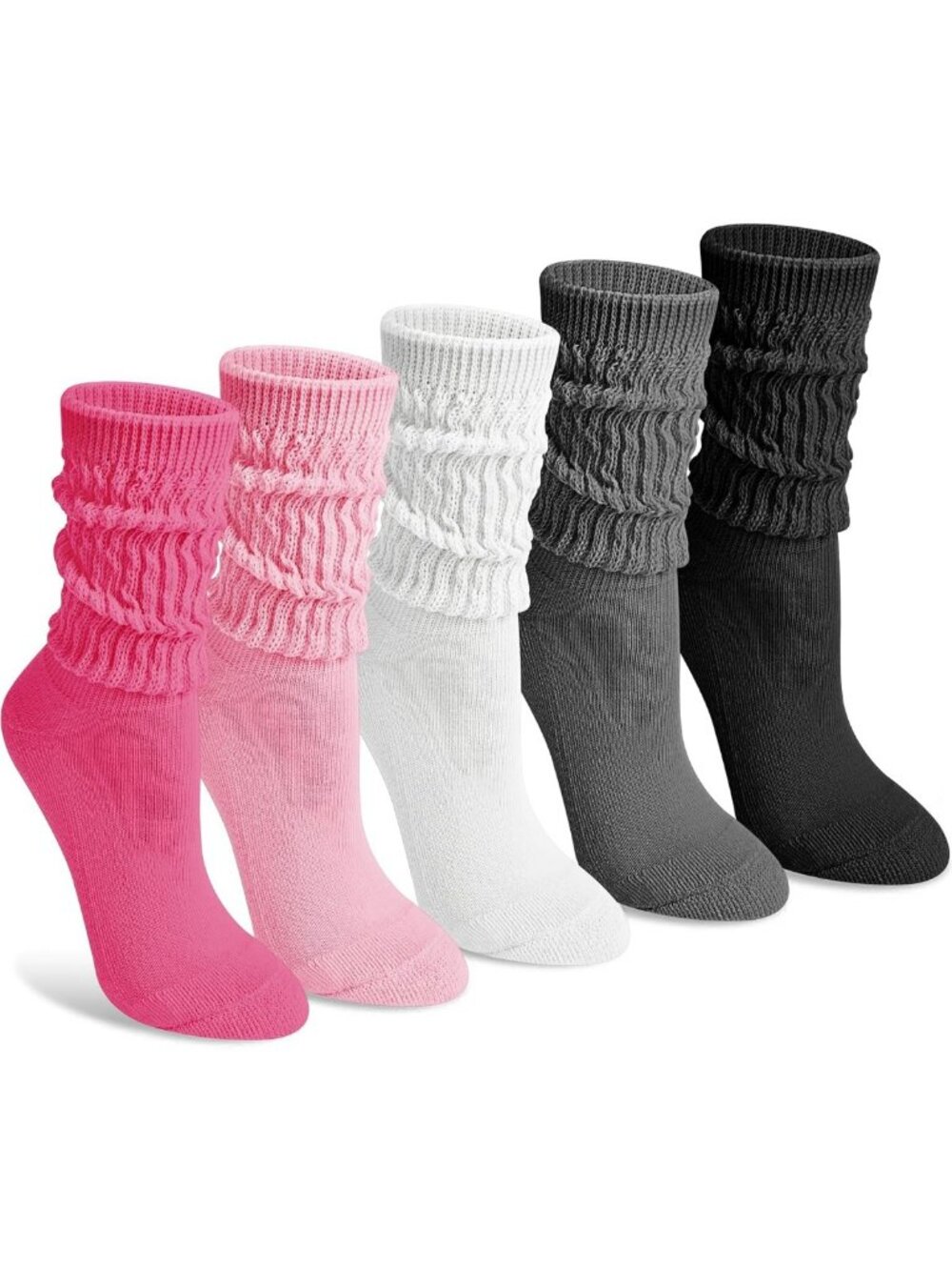 Cozy 5 Pairs Slouchy Crew Socks for Women - Long Scrunch Boot Socks Set
